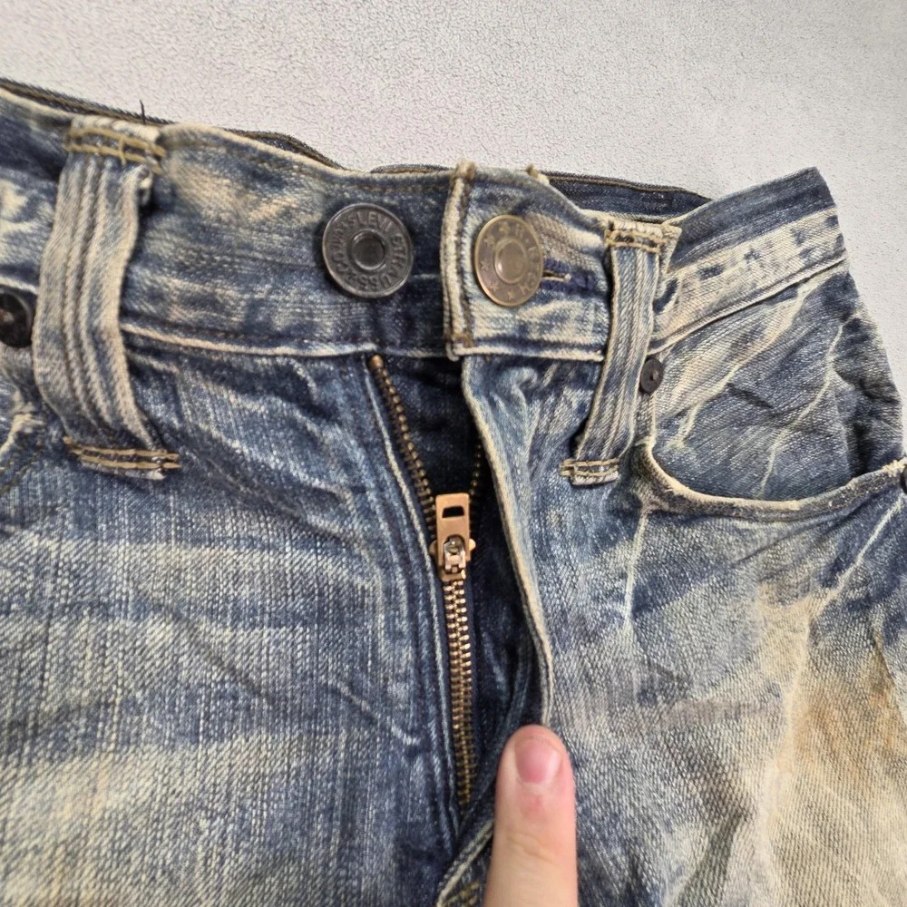 Levis Jeans Mens Blue Slim Straight Thrashed Patched Washed Out Fits 29x32
